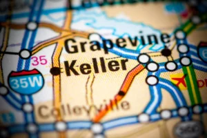 Map Highlighting Keller Texas Area With Roads And Highways For Keller Personal Injury Lawyer Services