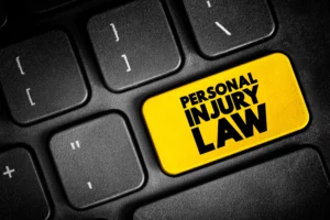 Black Keyboard With A Bright Yellow Key Labeled 'Personal Injury Law,' Symbolizing Legal Services Provided By A Desoto Personal Injury Lawyer.