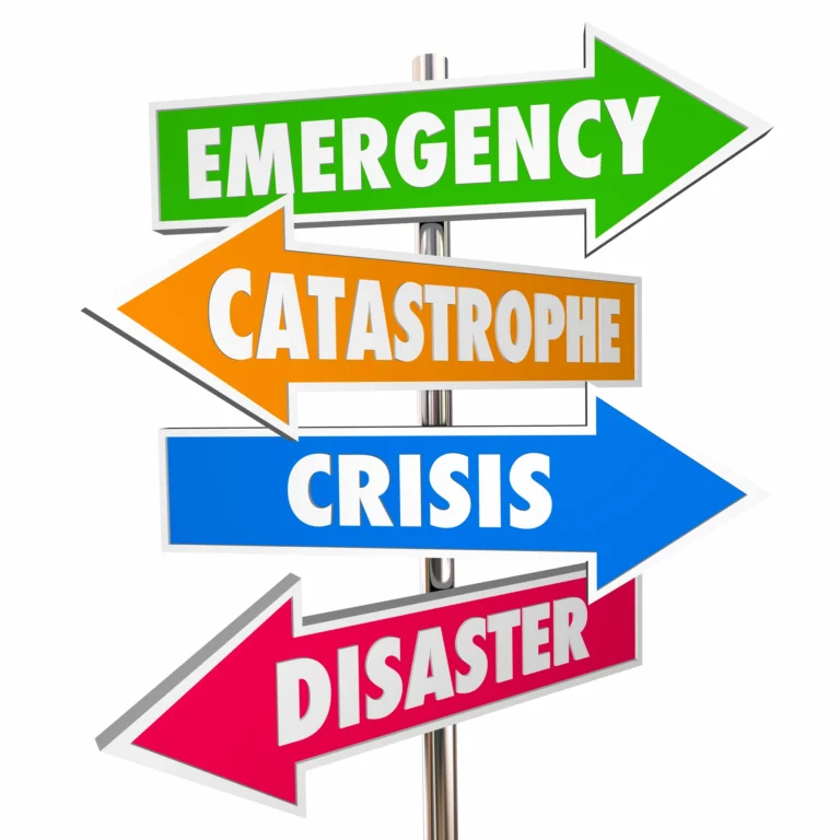 Directional Sign Displaying Emergency, Catastrophe, Crisis, and Disaster to Represent What Is a Catastrophic Injury.
