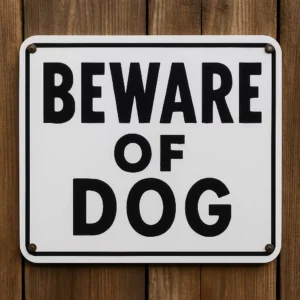 A Close-Up Image Of A Wooden Fence With A Large 'Beware Of Dog' Sign Prominently Displayed, Representing A Potential Legal Scenario For A Lancaster Dog Bite Lawyer.&Quot;