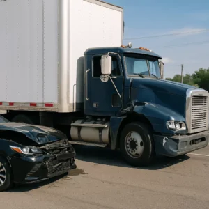 Damaged Semi-Truck And Car After A Serious Collision On A Dallas Road, Illustrating The Aftermath Of A Crash Relevant To A Dallas Semi Truck Accident Lawyer.