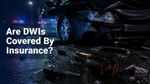 Beer Bottle And Car Keys On The Road After A Drunk Driving Accident, With Police Lights In The Background.